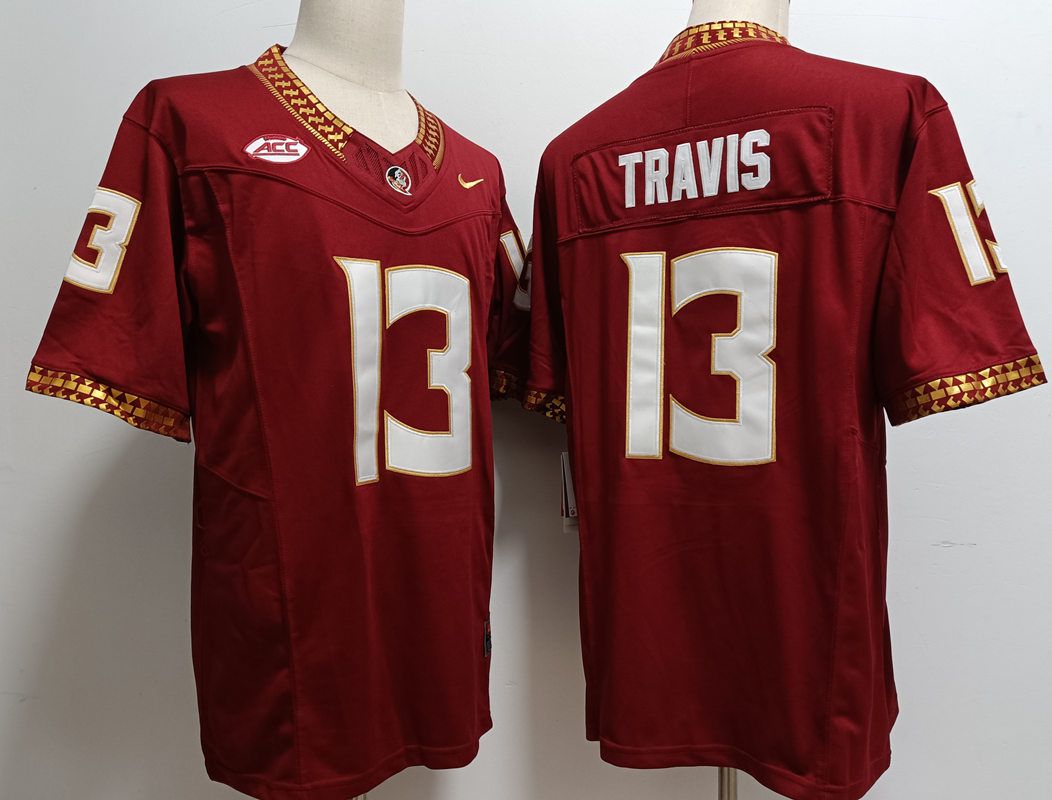 Men Florida State Seminoles FSU #13 Travis Red Nike 2025 NCAA Jersey->ncaa teams->NCAA Jersey